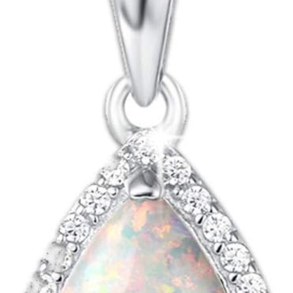Sterling Silver October Birthstone Opal Necklace Teardrop Pendant Jewelry